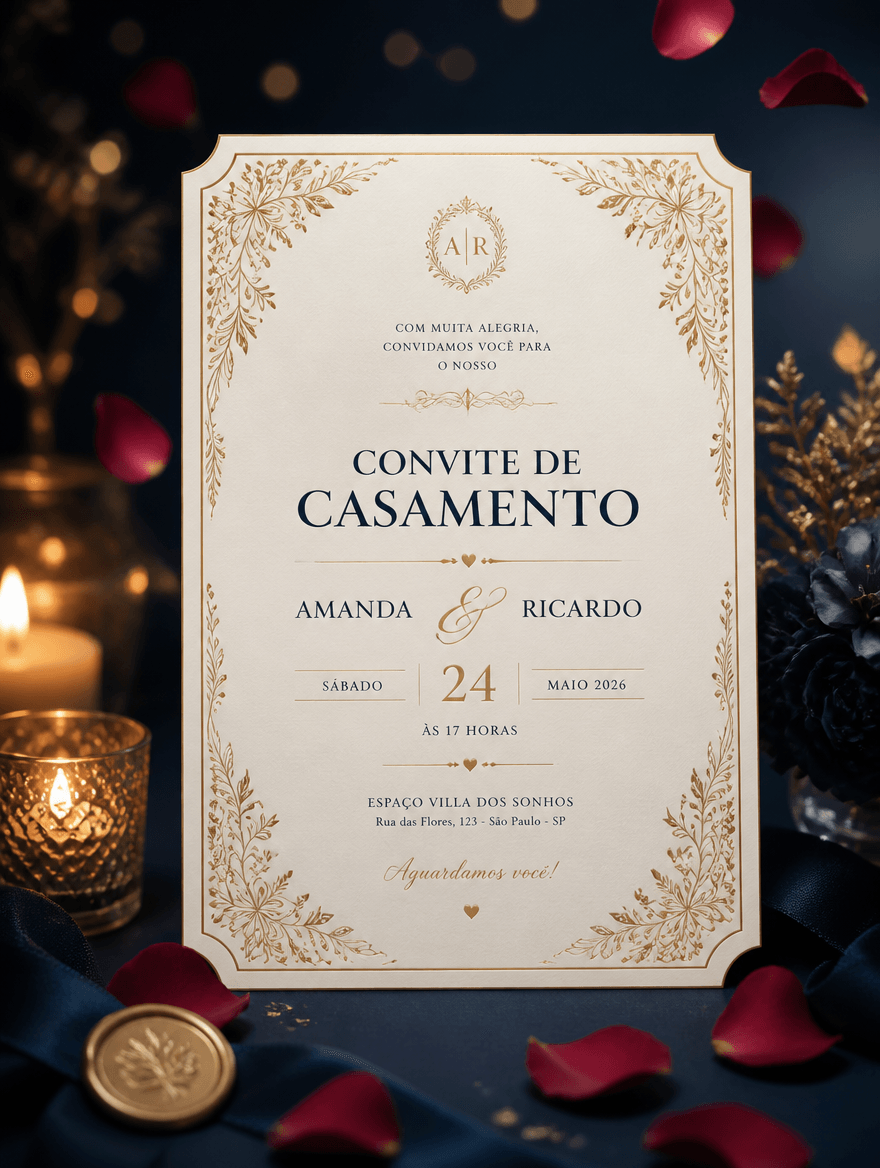 Convite de casamento elegante